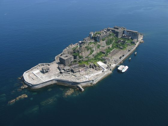An aerial view of Hashima Island in Japan's Nagasaki Prefecture. [JOONGANG PHOTO]