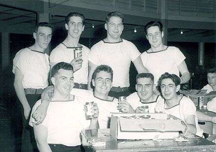 Bill Black, far right in second row, with other Canadian Cayuga stokers in 1953. [BILL BLACK]