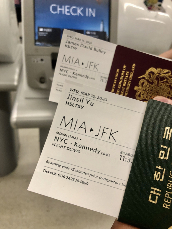 A last-minute flight from Miami to New York City takes us one step closer to a flight out of the United States. [JIM BULLEY]