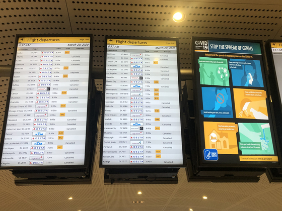 Nearly every flight at New York City’s John F. Kennedy International Airport is canceled on March 20. [YU JINSIL, JIM BULLEY]