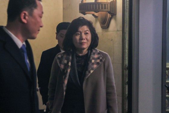 North Korea's First Vice Foreign Minister Choe Son-hui, who issued a statement refusing talks with Washington on Saturday, exits the Russian Foreign Ministry in Moscow in this file photo from November. [YONHAP]