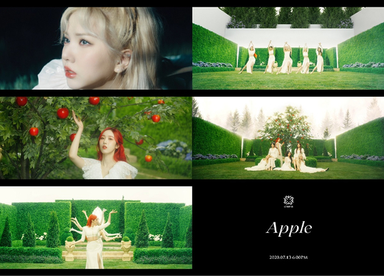 Teaser images of "Apple," the title track of GFriend's upcoming 10th EP. [SOURCE MUSIC] 