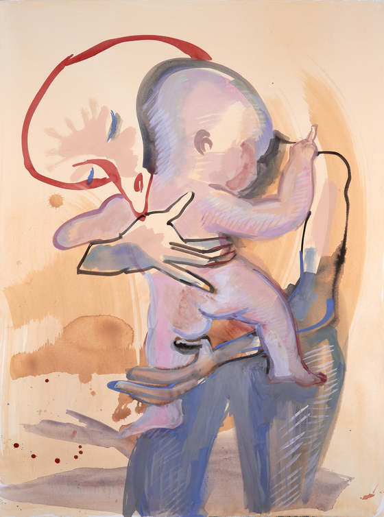 Camille Henrot's watercolor painting "Mother tongue 1" (2019) [ART SONJE CENTER]