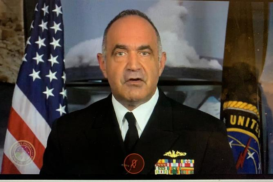 Charles Richard, commander of the U.S. Strategic Command, speaks in a virtual address during a Space and Missile Defense Symposium Tuesday. [YONHAP]
