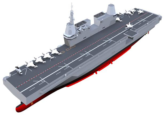 A rendering of a light aircraft carrier South Korea plans to acquire starting from 2021, as announced in a five-year plan unveiled by the Defense Ministry on Monday. [YONHAP]