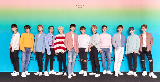 Boy band Treasure poses for photos for its debut press conference held on Friday at the Yeongdeungpo CGV in southwestern Seoul. [YG ENTERTAINMENT]