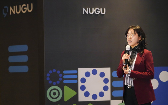 Park Myung-soon, senior vice president and head of SK Telecom's AI business office, introduces the T Phone dialer app equipped with the company's voice-recognition system Nugu on Monday. [SK TELECOM]