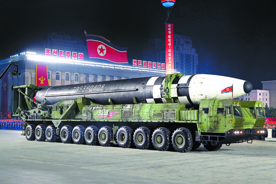 Super-sized intercontinental ballistic missiles (ICBMs) believed to be capable of striking the U.S. mainland are paraded in Pyongyang last week. [NEWS1]
