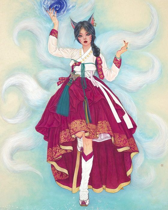 League of Legends' champion Ahri in hanbok, or traditional Korean dress, for an online exhibition to mark Hanbok Day, which falls on Oct. 21. [RIOT GAMES]