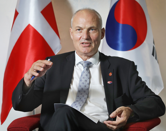 Ambassador of Denmark to Korea, Einar Hebogard Jensen, speaks to the Korea JoongAng Daily at the embassy on Sept. 28. [PARK SANG-MOON]