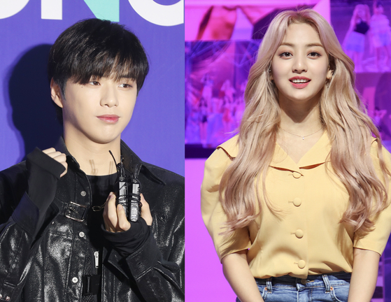 Singers Kang Daniel, left, and Jihyo of girl group Twice. [ILGAN SPORTS, JYP ENTERTAINMENT]
