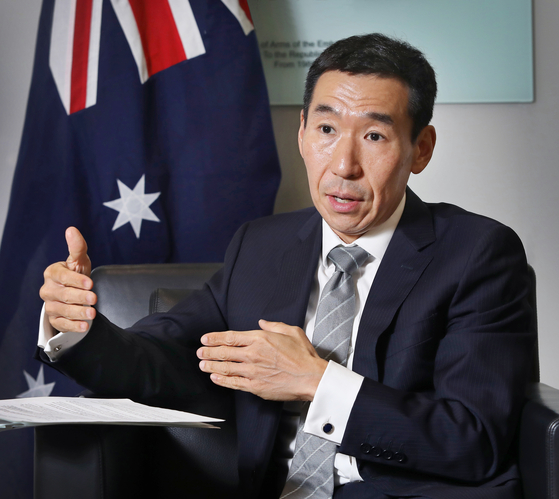 Australian Ambassador to Korea James Choi speaks with the Korea JoongAng Daily on Oct. 26 at the embassy in Seoul.[PARK SANG-MOON]