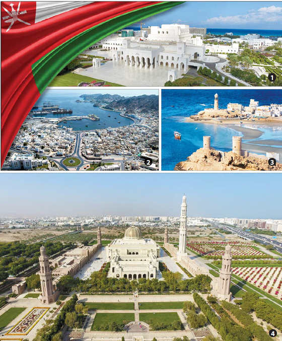 The Royal Opera House in Muscat. Sultan Qaboos Port in Muttrah. Sur, a costal city in northeastern Oman. The Grand mosque in Muscat, the capital of Oman. [EMBASSY OF OMAN]