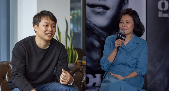 Screenwriter Jin Han-sae, left, will again team up with Studio 329 led by CEO Yoon Shin-ae, right, to produce new Netflix original series "Glitch." [ILGAN SPORTS]