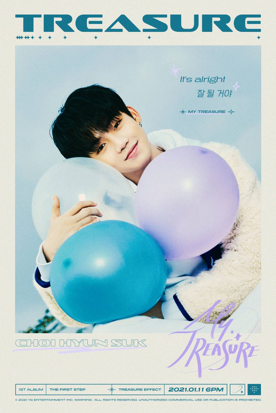 A poster of boy band Treasure's member Choi Hyun-suk featuring some lyrics from the group's upcoming song ″My Treasure,″ set to be released on Jan. 11. [YG ENTERTAINMENT]