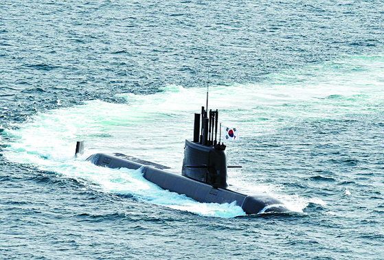 South Korea's ROKS Dosan Ahn Chang-ho, a 3,000-ton submarine, photographed in June. [YONHAP]