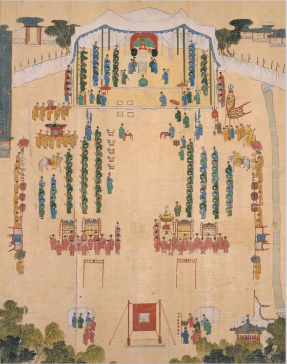 A painting illustrating Daesaui, in which the king practices archery together with his subjects. [NATIONAL PALACE MUSEUM OF KOREA]