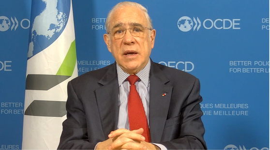 Angel Gurria, OED secreatry-general, attends the Korea Development Institute's forum ″What's Next″ held at the Four Seasons Hotel in Seoul via online on Wednesday. [KDI]