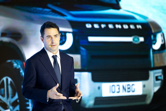 Robin Colgan, managing director of Jaguar Land Rover Korea, speaks during a press conference on Monday at the Grand Hyatt in central Seoul. [JAGUAR LAND ROVER KOREA]