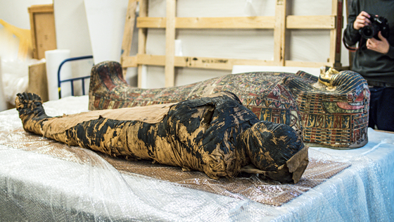 The first Egyptian mummy of a pregnant woman, housed at the National Museum in Warsaw. [EPA/ALEKSANDER LEYDO]