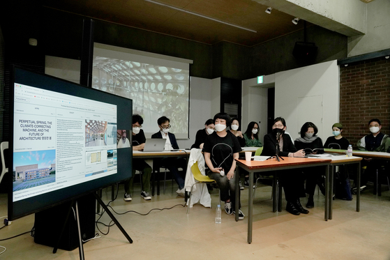 Shin Hye-won, creative director of the Korean Pavilion, speaks during a press conference at the Arko Art Center in Daehangno, central Seoul, on Friday. [ARTS COUNCIL KOREA]