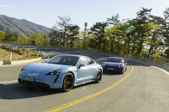 Porsche's Taycan 4S on winding courses in Goseong, Gangwon. [PORSCHE KOREA]
