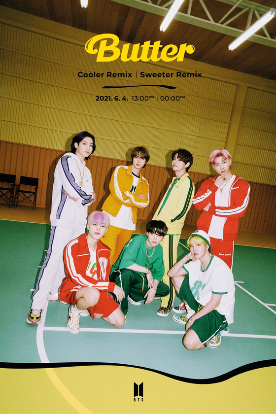 The teaser image for BTS's ″Sweeter″ and ″Cooler″ remixes of its latest single ″Butter″ [BIG HIT MUSIC]