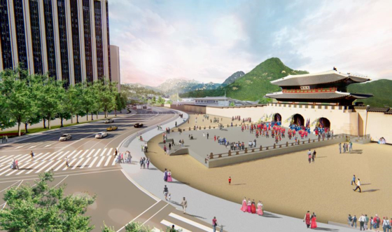 An image of the Gwanghwamun Gate where the woldae (terrace) is restored. [SEOUL METROPOLITAN GOVERNMENT]