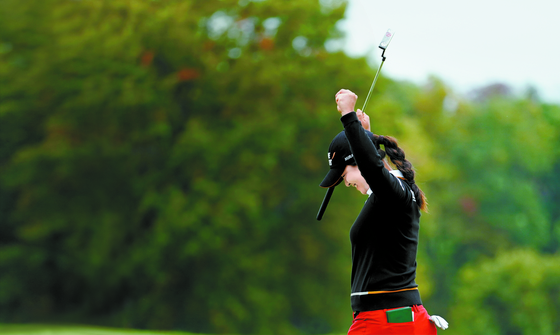 Kim Sei-young reacts after winning the KPMG Women's PGA Championship golf tournament at the Aronimink Golf Club in Newtown Square, Pennsylvania on Oct. 11, 2020. [AP/YONHAP] 