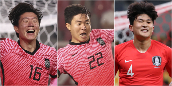 From left: Hwang Ui-jo, Kwon Chang-hoon and Kim Min-jae [YONHAP]