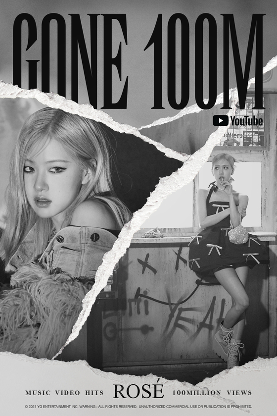 The music video for Blackpink Rose's ″Gone″ (2021) surpassed 100 million views on Monday. [YG ENTERTAINMENT]