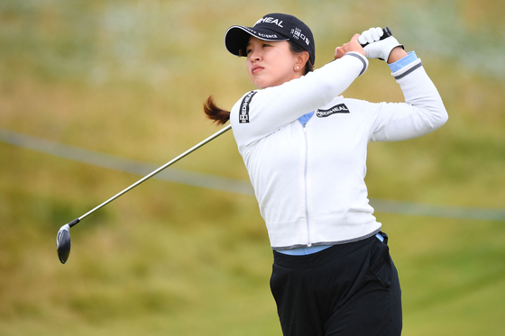 Kim Sei-young watches her drive from the fifth tee during round three of the 45th AIG Women's Open at Carnoustie, Scotland on Saturady. [AFP/YONHAP]