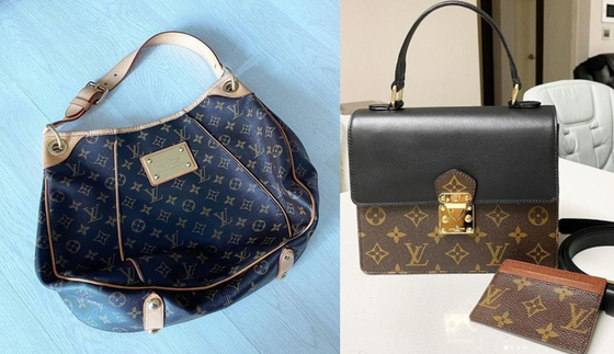  A Louis Vuitton handbag and card holder, right, that were made from an old one, left [SCREEN CAPTURE] 