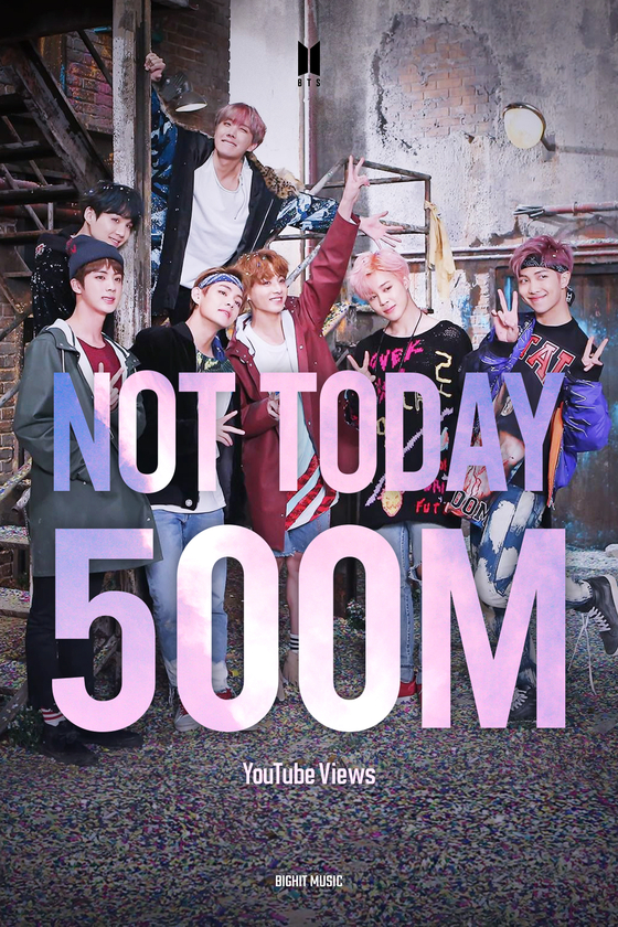 BTS's ″Not Today″ music video surpasses 500 million views on YouTube as of Wednesday. [BIG HIT MUSIC]