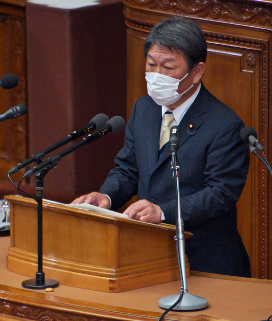 Japan's Foreign Minister Toshimitsu Motegi in this file photo dated Jan. 18 at the Lower House's plenary session of the 204th Ordinary Diet session at the National Diet in Tokyo. [KEIZO MORI/UPI/YONHAP]