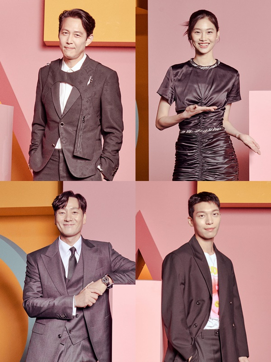 From top left, clockwise: Lee Jung-jae, Jung Ho-yeon, Wi Ha-jun and Park Hae-soo [NETFLIX]