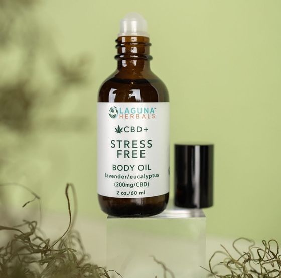 A body oil product containing cannabidiol (CBD), a chemical component of marijuana. CBD has been proven to have beneficial medicinal qualities. [SCREEN CAPTURE]