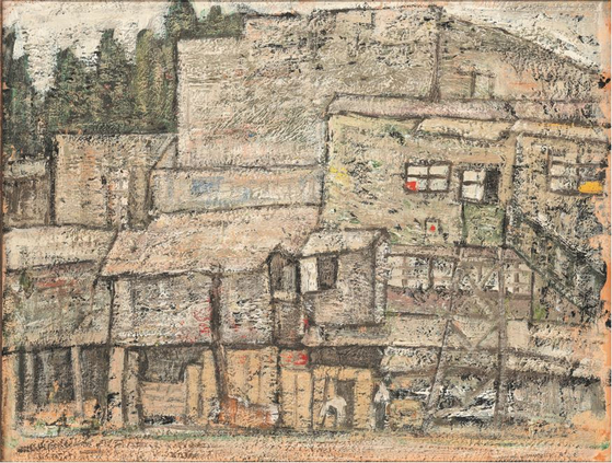 Although Park's palette was usually grey, he also painted relatively more colorful pieces such as ″Shanty Houses″ (late 1950s). [MMCA]