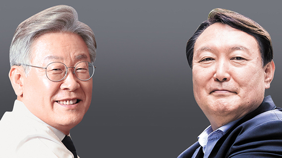 Ruling Democratic Party presidential candidate Lee Jae-myung, left, and opposition People Power Party candidate Yoon Seok-youl. [JOONGANG ILBO] 
