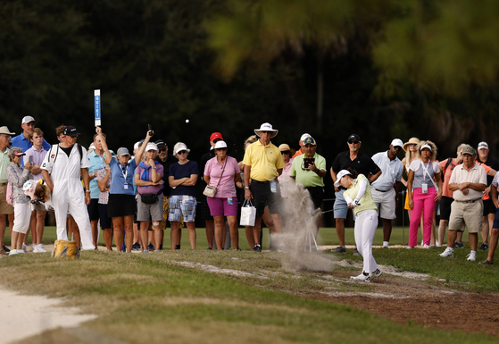 Ko Jin-young plays her shot on the 17th hole during the third round of the CME Group Tour Championship at Tiburon Golf on Saturday in Naples, Florida. [AFP/YONHAP]