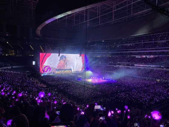 American rapper Megan Thee Stallion, who dropped a remixed track of “Butter” (2021) with BTS in August, made a surprise appearance during Sunday’s concert. [YONHAP]