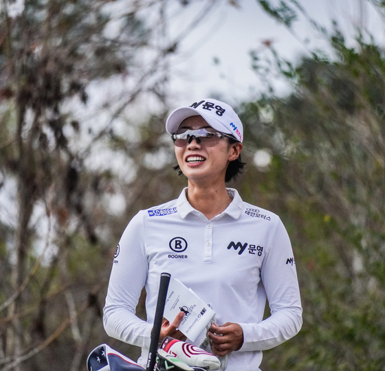 An Na-rin reacts during the seventh round of the LPGA Q-Series on Saturday at Highland Oaks Golf Club in Dothan, Alabama. [LPGA/BEN HARPRING]