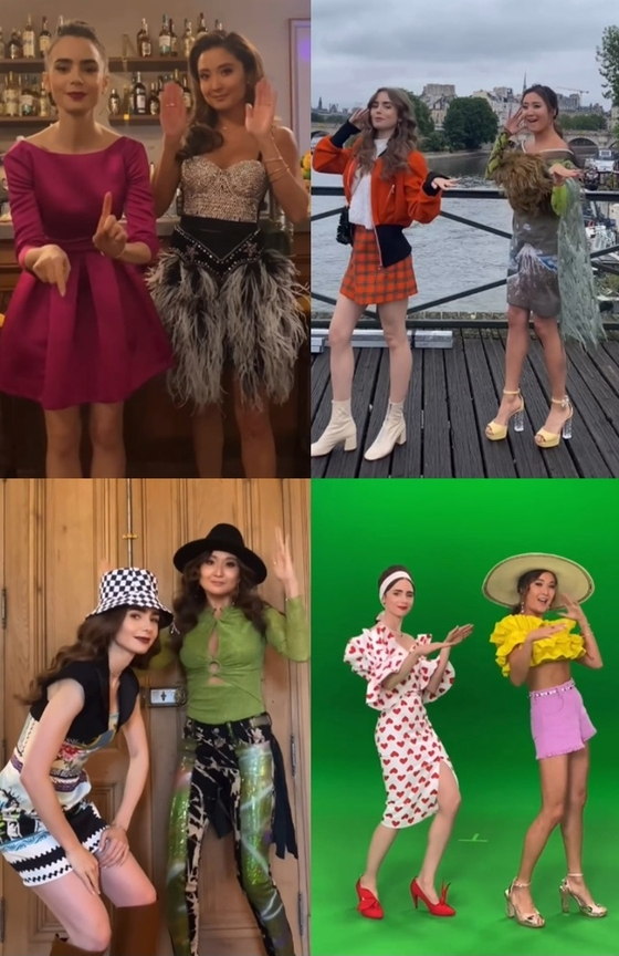 Actor Lily Collins, who is currently starring in Netflix's hit series 'Emily in Paris,' uploaded a post of her performing the ″Any Song″ dance challenge with co-star Ashley Park on her Instagram Thursday. [INSTAGRAM]