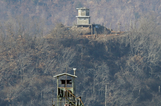The view of a North Korean guard post from Paju, Gyeonggi, on Sunday. [NEWS1]