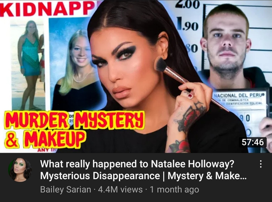 American YouTuber Bailey Sarian gained popularity by discussing true crime cases while applying makeup. [SCREEN CAPTURE]