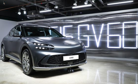 Electric vehicle Genesis GV60 on display in Seoul in October. [YONHAP] 