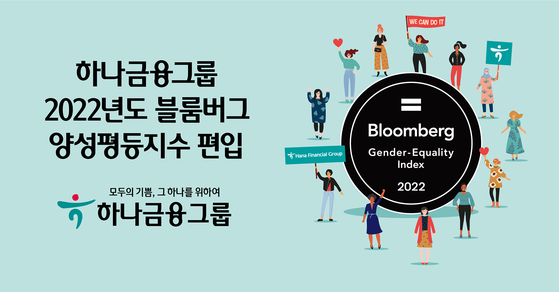 A poster describes Hana Financial Group making it into the Bloomberg Gender Equality Index. [HANA FINANCIAL GROUP]