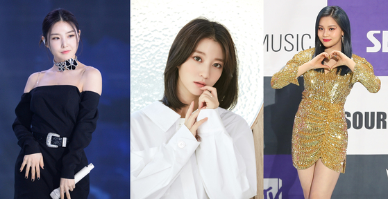 From left: Brave Girls’ Yuna, Oh My Girl’s Yubin and Viviz’s Umji (also a former member of now-disbanded GFriend) [ILGAN SPORTS]