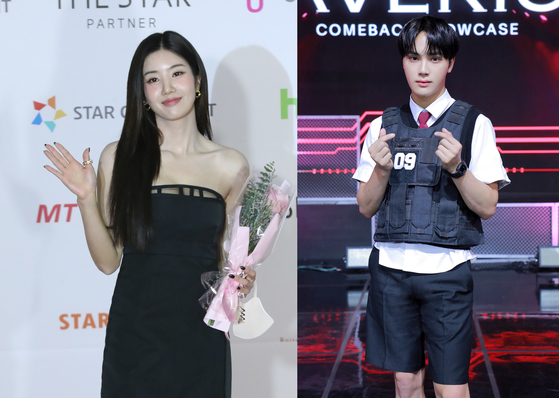 Singer Kwon Eun-bi, left, and Ju Haknyeon of The Boyz [ILGAN SPORTS]