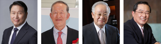From left: Chey Tae-won, president of the Korea Chamber of Commerce and Industry (KCCI); Huh Chang-soo, chairman of the Federation of Korean Industries (FKI); Sohn Kyung-shik, chairman of the Korea Enterprises Federation (KEF); and Christopher Koo, chairman of the Korea International Trade Association (KITA). [EACH ASSOCIATION]